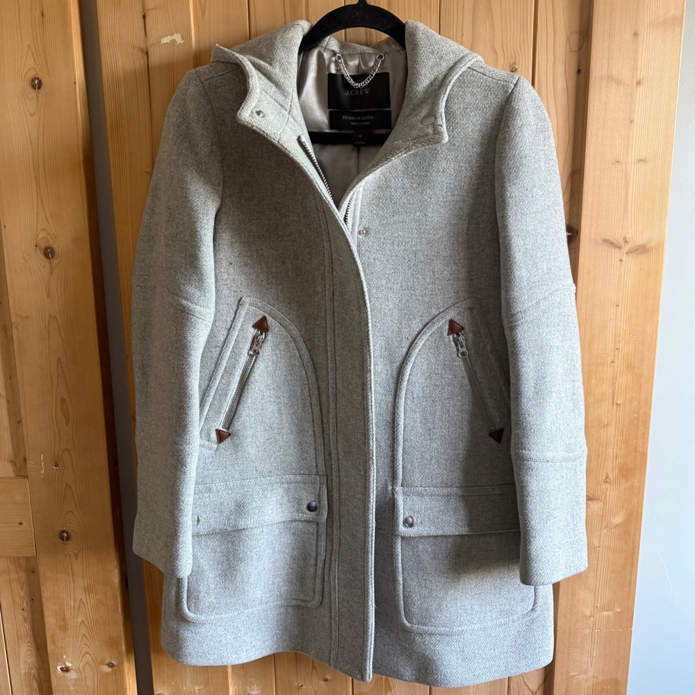 J.Crew Stadium Cloth Nello Gori Wool Blend Hooded Coat Gray Parka Size 00